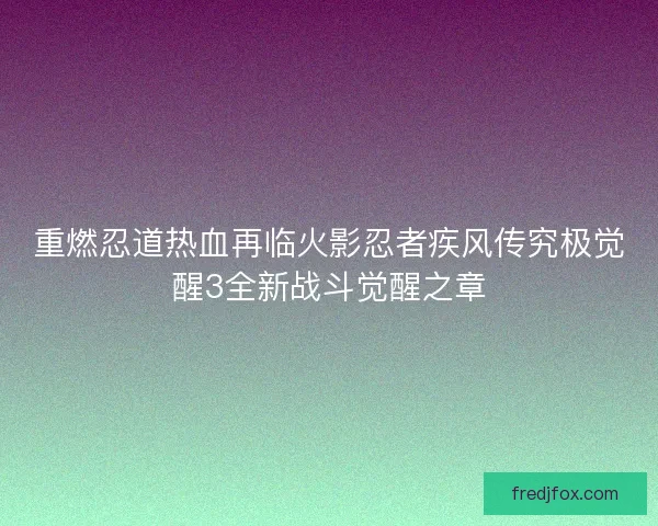 重燃忍道热血再临火影忍者疾风传究极觉醒3全新战斗觉醒之章