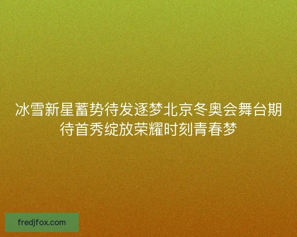 冰雪新星蓄势待发逐梦北京冬奥会舞台期待首秀绽放荣耀时刻青春梦